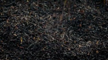 Siyah çay yaprakları yığınına dökme