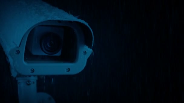 Проход Камеры Видеонаблюдения Бурную Ночь — стоковое видео