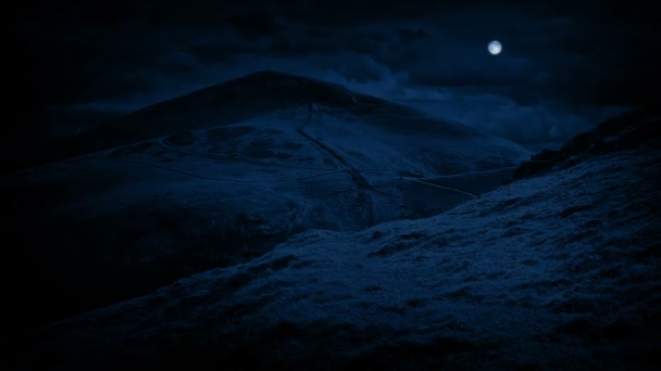 Colline Notte Sotto Luna Piena — Video Stock