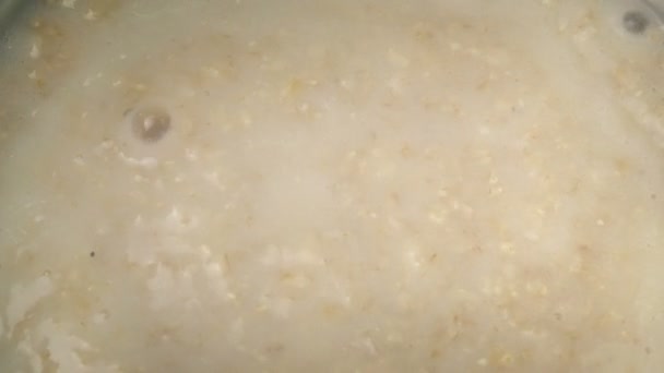 Stirring Porridge Wooden Spoon — Stock Video