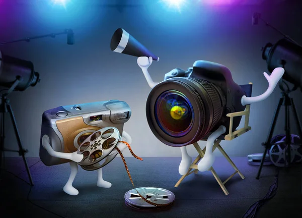 DSLR fotoğraf makinesi yönetmen ve film seti kullan-at asistan