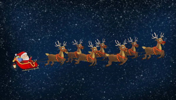 Santa Ren geyiği ile onun kızak sürme