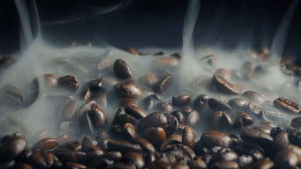 Roasted Coffee Beans Steaming Slowly — Stock Video