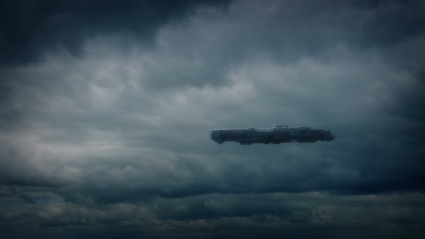 嵐の雲に大きな宇宙船 — ストック動画
