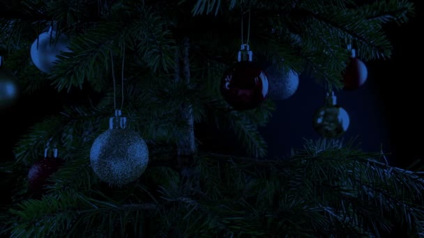 Pasando Árbol Navidad Interior Por Noche — Vídeo de stock