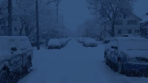 Akşamları Yoğun Kar Altında Konut Yolu — Stok video