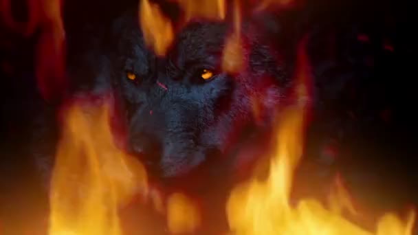 Wolf Växer Med Glödande Ögon Brand Abstrakt — Stockvideo