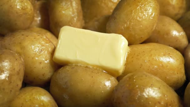 Masło Topi Się Gorących Ziemniakach — Wideo stockowe