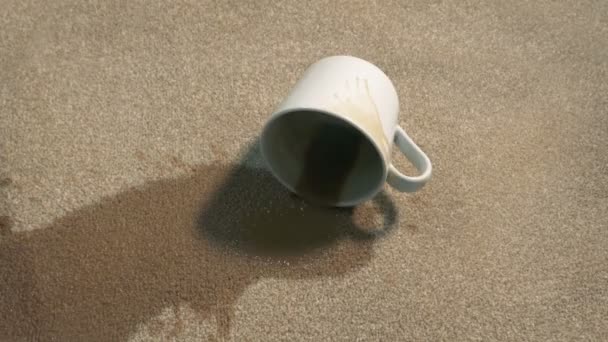 Coffee Cup Drops Carpet Big Stain — стоковое видео