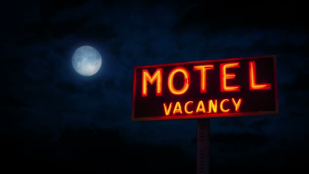 Luna Llena Detrás Del Cartel Del Motel — Vídeos de Stock