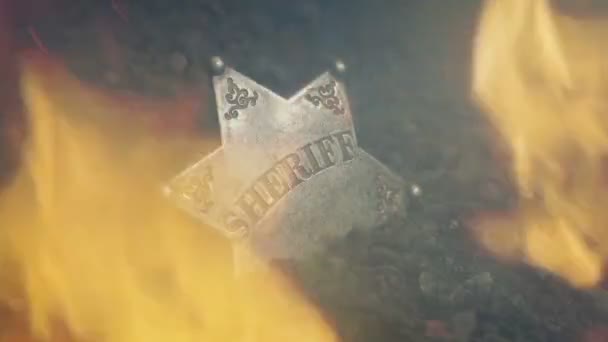 Insignia Del Sheriff Tierra Con Fuego Ardiendo — Vídeos de Stock