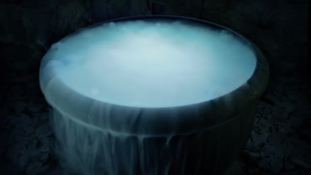 Wizard Cauldron Glowing Smoking Dark — Stock Video