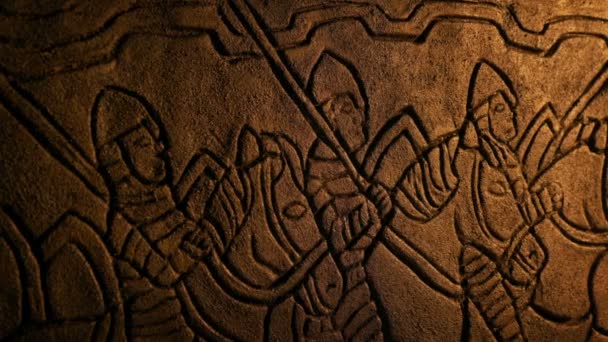 Medieval Knights Horseback Stone Carving — Stock Video