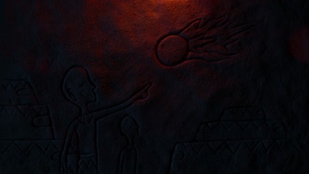 Αστεροειδής Και Άνθρωποι Αρχαία Τείχος Σκάλισμα — Αρχείο Βίντεο