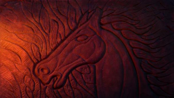 Horse Rock Carving Dust Wirling Fire Glow — Stock video