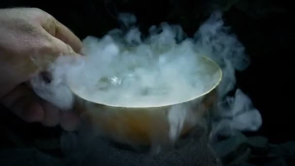 Smoking Potion Gold Bowl Picked Static Shots — Stock Video