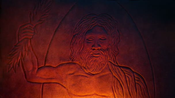 Zeus Carving Ancient Greek God Lit Fire Light — Stock video