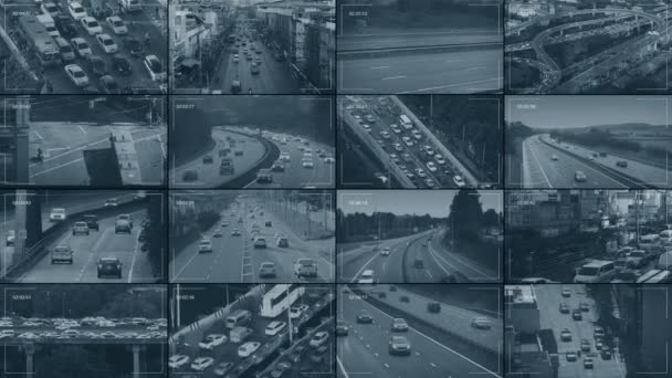 Cctv Splitscreen Muchas Vistas Las Carreteras Ciudad — Vídeo de stock