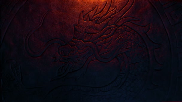 Asian Dragon Carving Lit — Stock Video