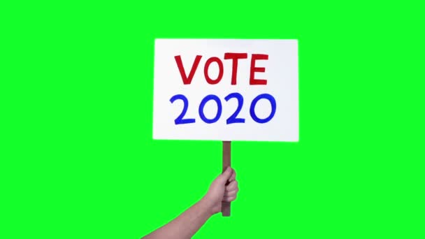 Voto 2020 Sign Held Pantalla Verde Disparos — Vídeos de Stock