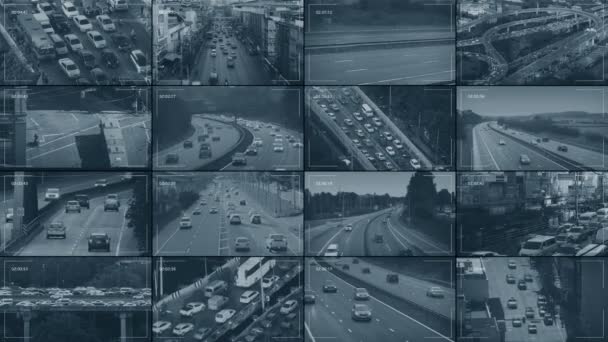 Cctv Splitscreen Muchas Vistas Las Carreteras Ciudad — Vídeo de stock