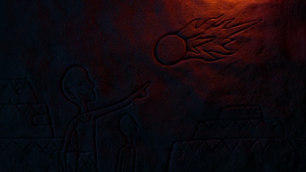 Ancient Comet End World Carving Lit — стоковое видео
