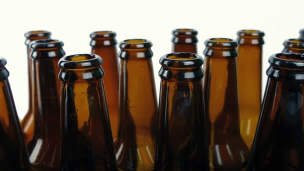 Leere Bierflaschen Aufgereiht — Stockvideo
