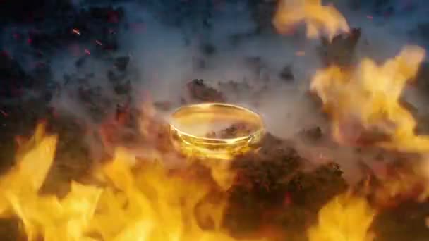 Magische Ring Met Vuur Mistige Fantasie Landschap — Stockvideo