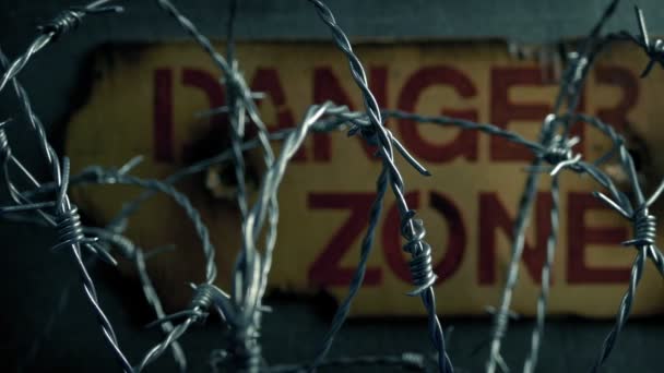 Danger Zone Sign Barbed Wire — Stock Video