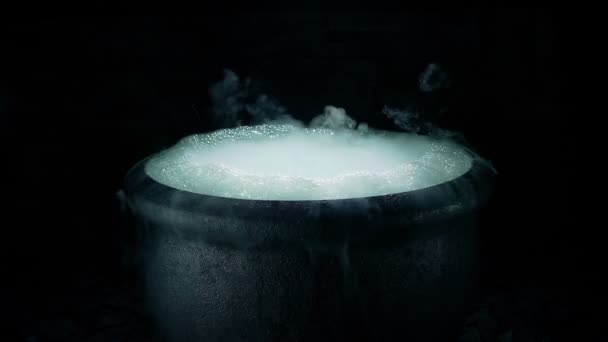 Bubbling Smoking Old Pot Dark — Stock Video