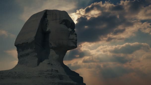 Soleil Dramatique Sort Dessus Statue Sphinx — Video