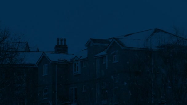 Houses Snow Fall Night — Stock Video