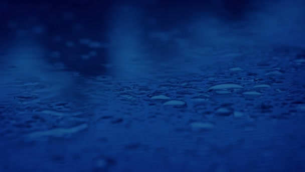 Rain Droplets Surface Closeup Night — Stock Video