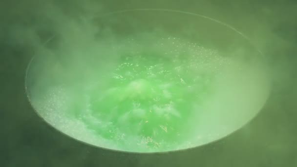 Smoky Witches Cauldron Boiling Bubbling — Stock Video