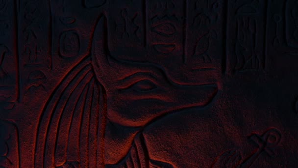 Egyptiska Gud Anubis Lyste Upp Underifrån — Stockvideo