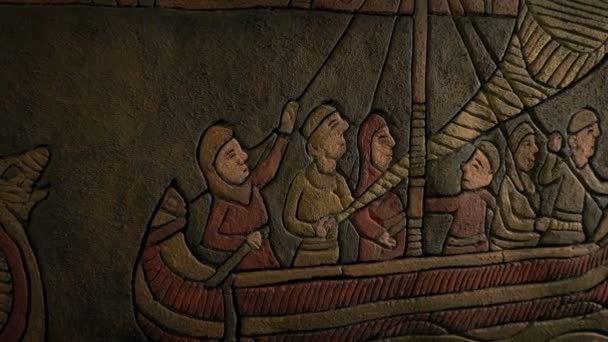 Историческая Работа Скандинавской Длинной Лодки — стоковое видео