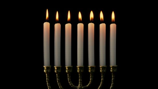 Hanukkah Candles Menorah Burning Closeup — 图库视频影像