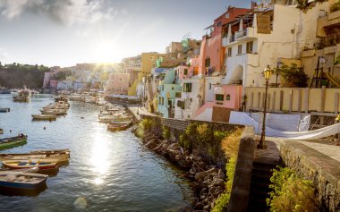 Panorama of Corricella village on Procida island, Campania, Ital clipart