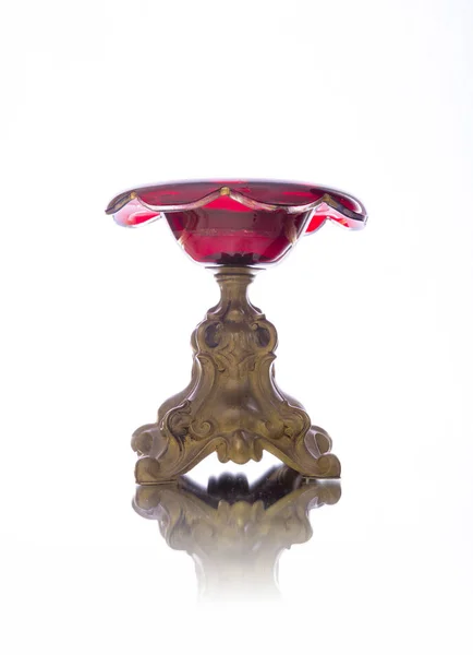 Antique red glass fruit bowl isolated on white backround — Stock Photo, Image