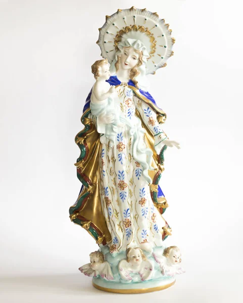 Devotional items - vintage porcelain figurine of Saint Mary with — Stock Photo, Image