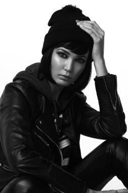 Deri ceket Studio seksi kız