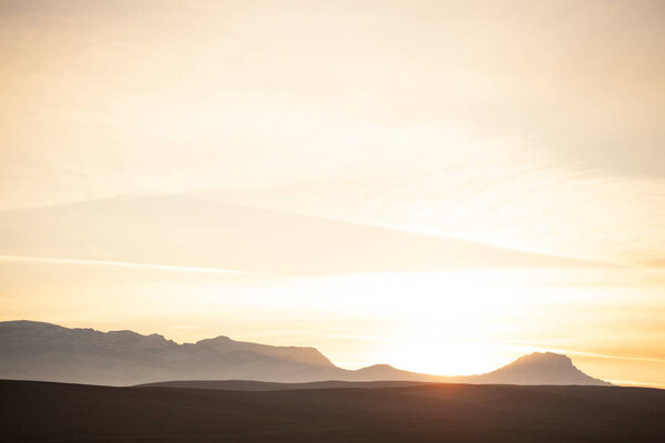 Golden sunset in the mountains of the Caucasus.