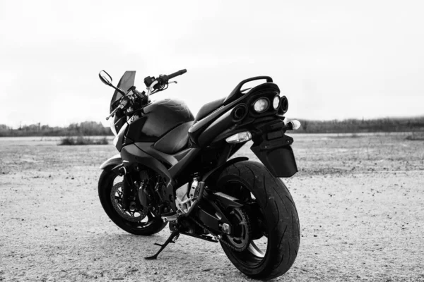 Negro Moto Deportiva Primer Plano Calle — Foto de Stock