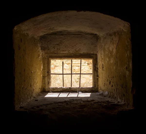 Old window with metal bar — Stock Photo, Image