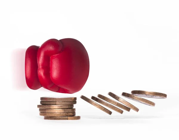 Boxing glove punches coins — Stock Photo, Image