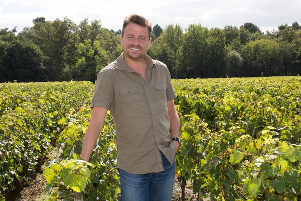 Middle aged winemaker in vineyard with arms crossed — Stock Photo, Image