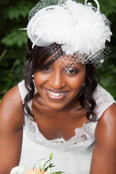 Beautiful and happy african american bride smiling — Stock Photo, Image