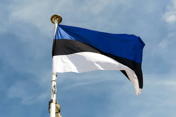Flaga Estonii unosi się na wietrze — Zdjęcie stockowe