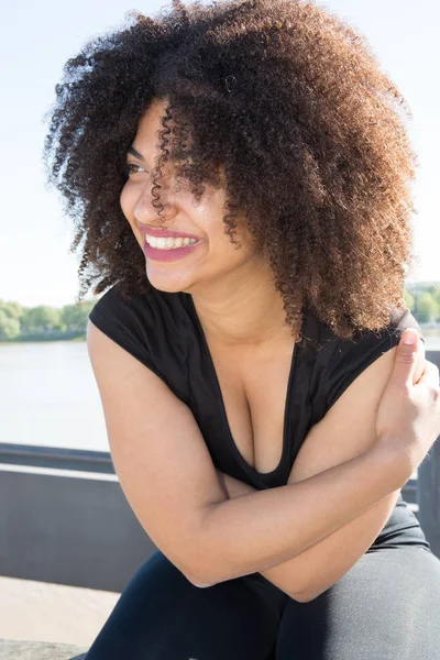 Beautiful mixed African woman outdoors very smiling and funny — Stock Photo, Image
