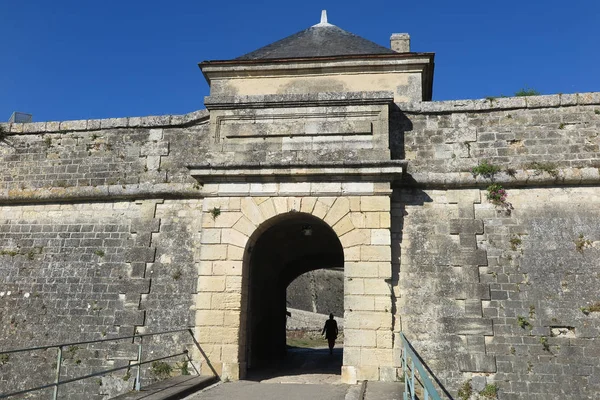 Dveře s padací most v středověký hrad městě blaye ve Francii — Stock fotografie